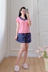 Đồ bộ đùi áo thun có viền cổ quần hoa mùa xuân