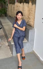 Đồ bộ dài có tay thiết kế cổ V nút dọc hoa cúc