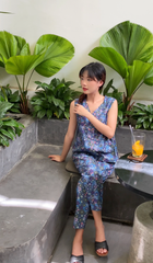 Đồ bộ dài thiết kế không tay lệch tà hoa 5 cánh