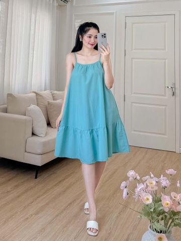 Đầm lụa 2 dây xanh ngọc