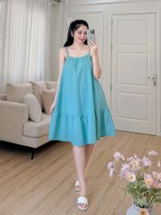 Đầm lụa 2 dây xanh ngọc