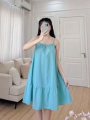 Đầm lụa 2 dây xanh ngọc