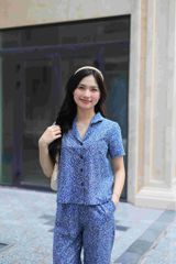 Đồ bộ dài có tay hoa nguyệt quế xanh nhí