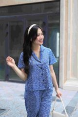 Đồ bộ dài có tay hoa nguyệt quế xanh nhí