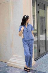 Đồ bộ dài có tay hoa nguyệt quế xanh nhí