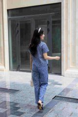 Đồ bộ dài có tay hoa nguyệt quế xanh nhí