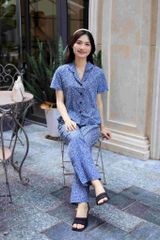 Đồ bộ dài có tay hoa nguyệt quế xanh nhí