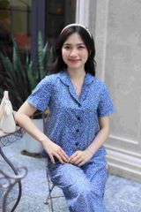 Đồ bộ dài có tay hoa nguyệt quế xanh nhí