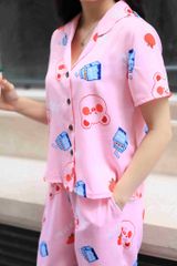 Đồ bộ dài có tay hoạ tiết gấu hồng