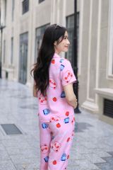 Đồ bộ dài có tay hoạ tiết gấu hồng