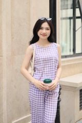 Đồ bộ dài không tay thiết kế vạt xéo caro tím