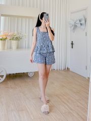 Đồ bộ đùi sọc caro họa tiết hoa bèo không tay_SA