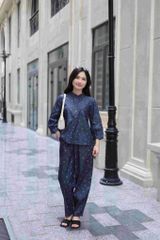 Đồ bộ dài cổ tàu hoa nhí hồng