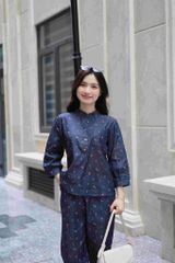 Đồ bộ dài cổ tàu hoa nhí hồng