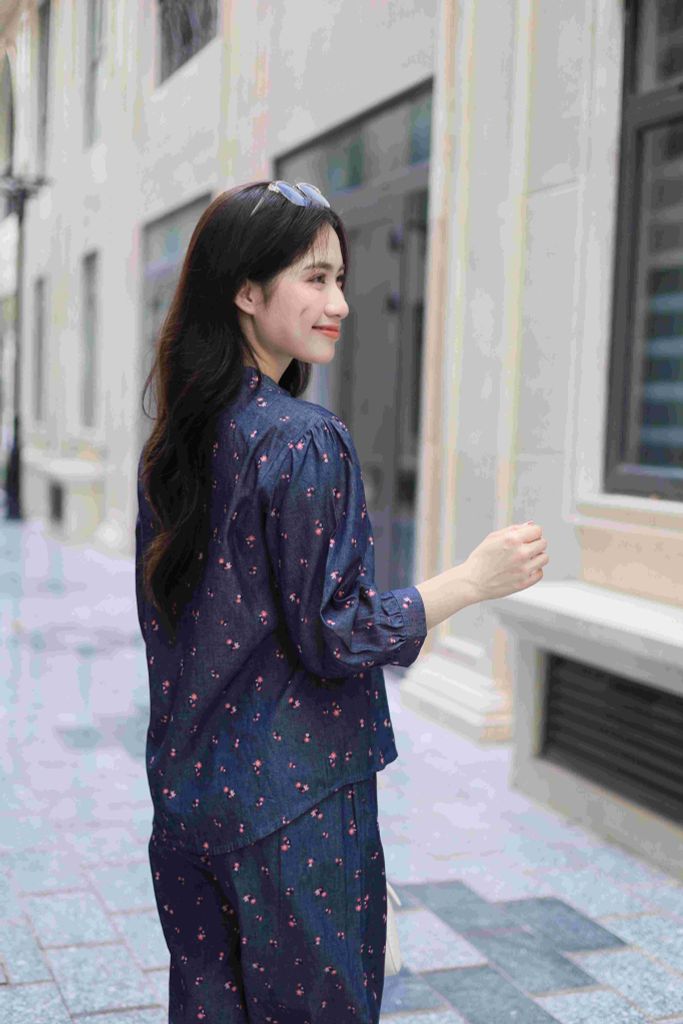 Đồ bộ dài cổ tàu hoa nhí hồng