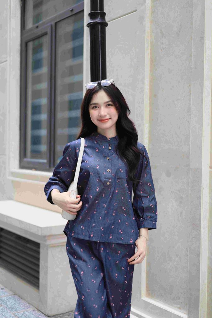 Đồ bộ dài cổ tàu hoa nhí hồng