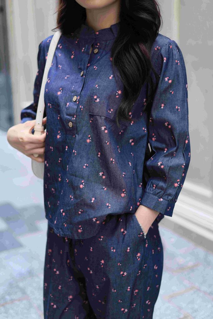 Đồ bộ dài cổ tàu hoa nhí hồng