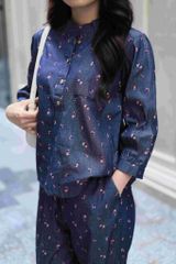 Đồ bộ dài cổ tàu hoa nhí hồng