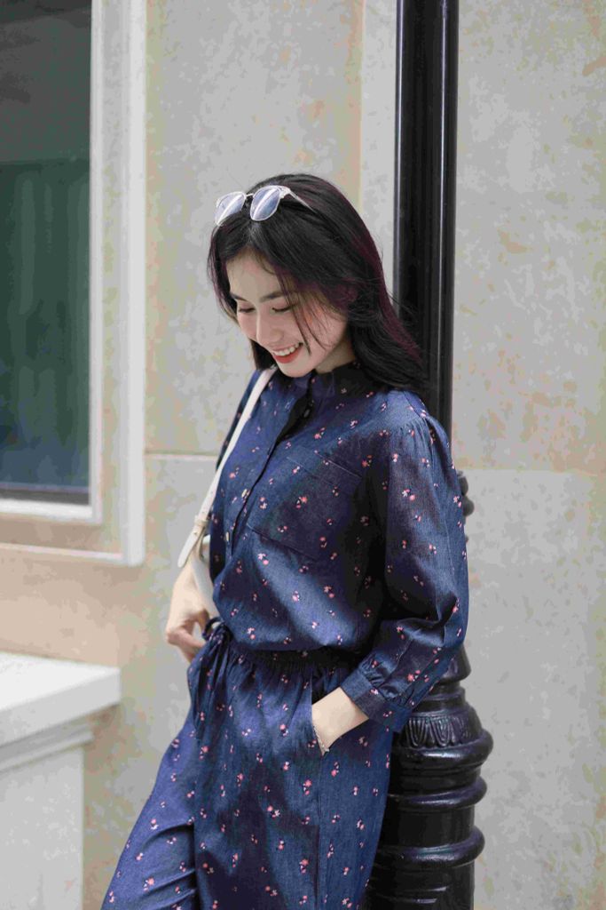 Đồ bộ dài cổ tàu hoa nhí hồng