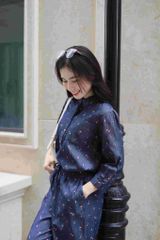 Đồ bộ dài cổ tàu hoa nhí hồng