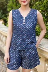 Đồ bộ đùi thiết kế 3 nút Hoa Hồng polkadot