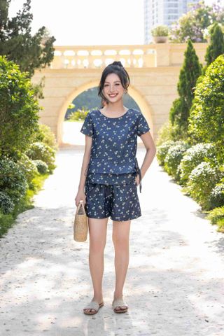 Bộ đùi thiết kế áo rút dây họa tiết Hoa cúc tana
