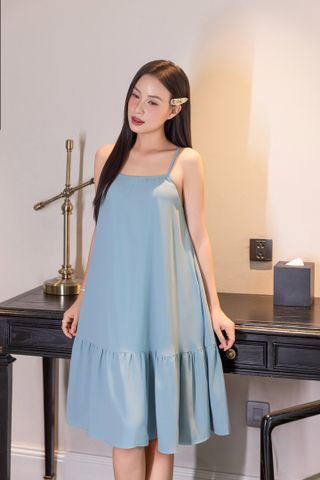 Đầm lụa 2 dây dáng suông xanh lơ