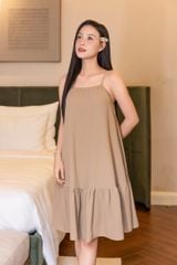 Đầm lụa 2 dây dáng suông màu nâu Tây