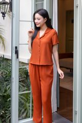 Đồ bộ dài có tay cổ swingtop màu cam đất