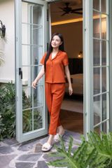 Đồ bộ dài có tay cổ swingtop màu cam đất