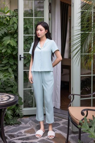Đồ bộ dài có tay cổ swingtop màu xanh bạc hà