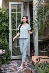 Đồ bộ dài có tay cổ swingtop màu xanh bạc hà