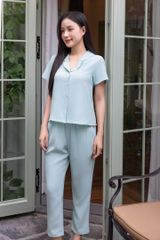 Đồ bộ dài có tay cổ swingtop màu xanh bạc hà