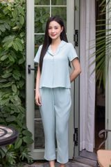Đồ bộ dài có tay cổ swingtop màu xanh bạc hà