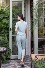 Đồ bộ dài có tay cổ swingtop màu xanh bạc hà