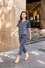 Đồ bộ dài có tay đan dây hoa cherry