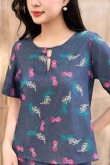 Đồ bộ dài có tay đan dây hoa cherry