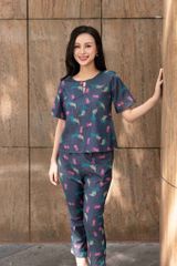 Đồ bộ dài có tay đan dây hoa cherry