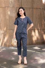 Đồ bộ dài có tay đan dây hoa hồng nhí