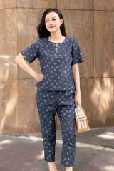 Đồ bộ dài có tay đan dây hoa hồng nhí