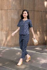 Đồ bộ dài có tay đan dây hoa hồng nhí