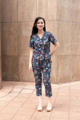 Đồ bộ dài có tay cổ vạn hoa hoạ tiết hoa bướm