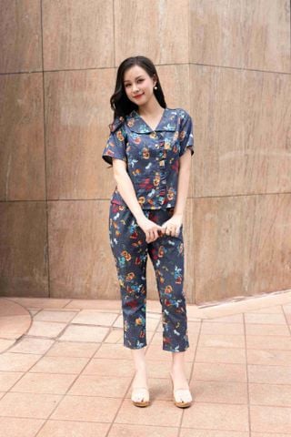 Đồ bộ dài có tay cổ vạn hoa hoạ tiết hoa bướm