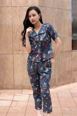 Đồ bộ dài có tay cổ vạn hoa hoạ tiết hoa bướm