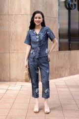 Đồ bộ dài có tay cổ vạn hoa hoạ tiết hoa ly