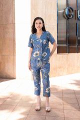 Đồ bộ dài có tay cổ vạn hoa hoạ tiết hoa lan