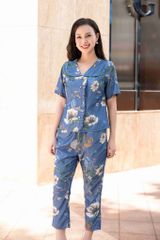 Đồ bộ dài có tay cổ vạn hoa hoạ tiết hoa lan