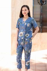 Đồ bộ dài có tay cổ vạn hoa hoạ tiết hoa lan