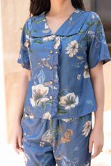 Đồ bộ dài có tay cổ vạn hoa hoạ tiết hoa lan