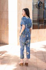 Đồ bộ dài có tay cổ vạn hoa hoạ tiết hoa lan